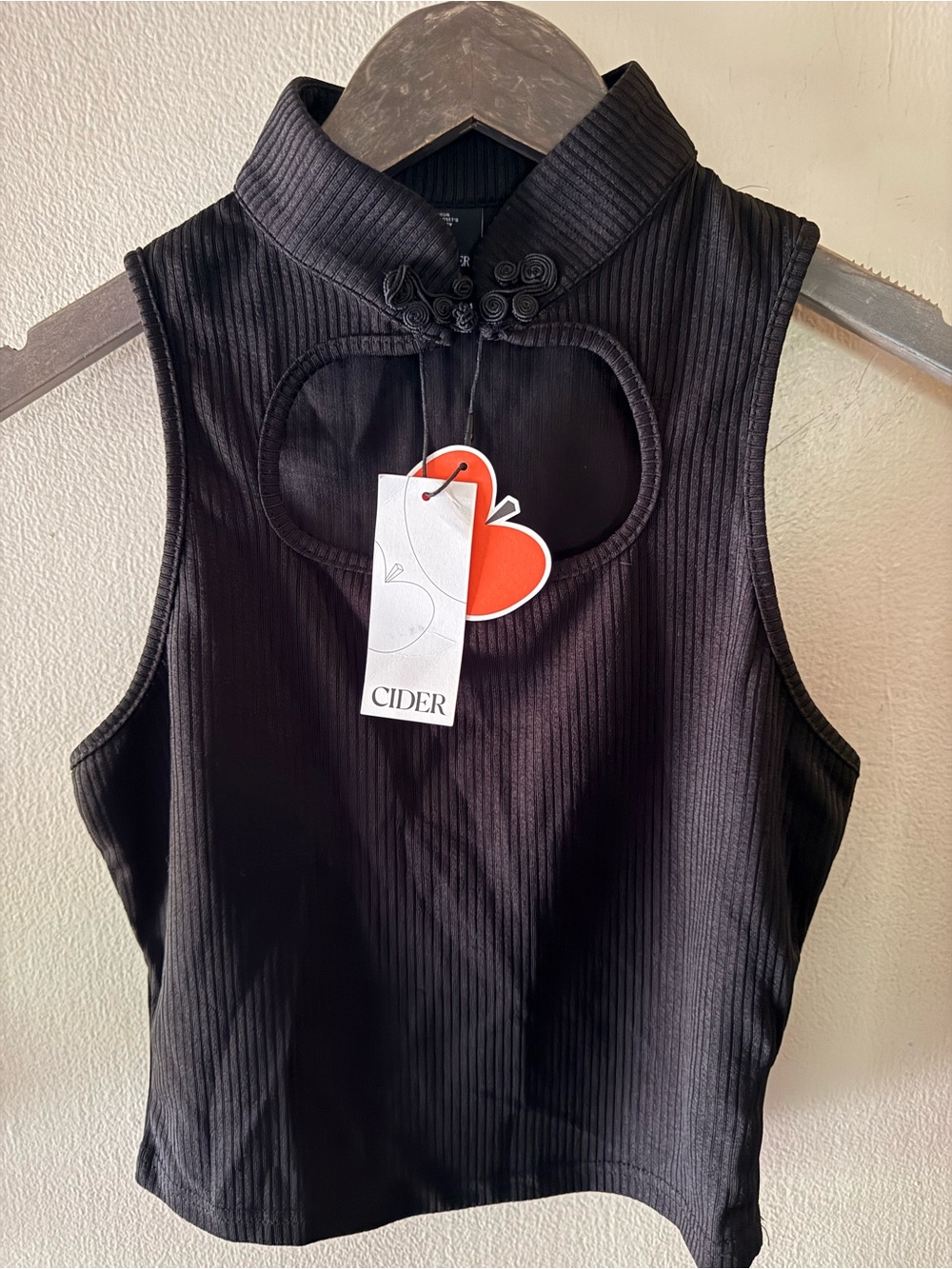 Cider Black Ribbed Mock Neck Tank with Front Keyhole